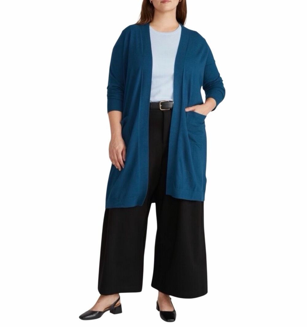 Universal Standard $148 Knee Length Cardigan teal blue womens S NWOT